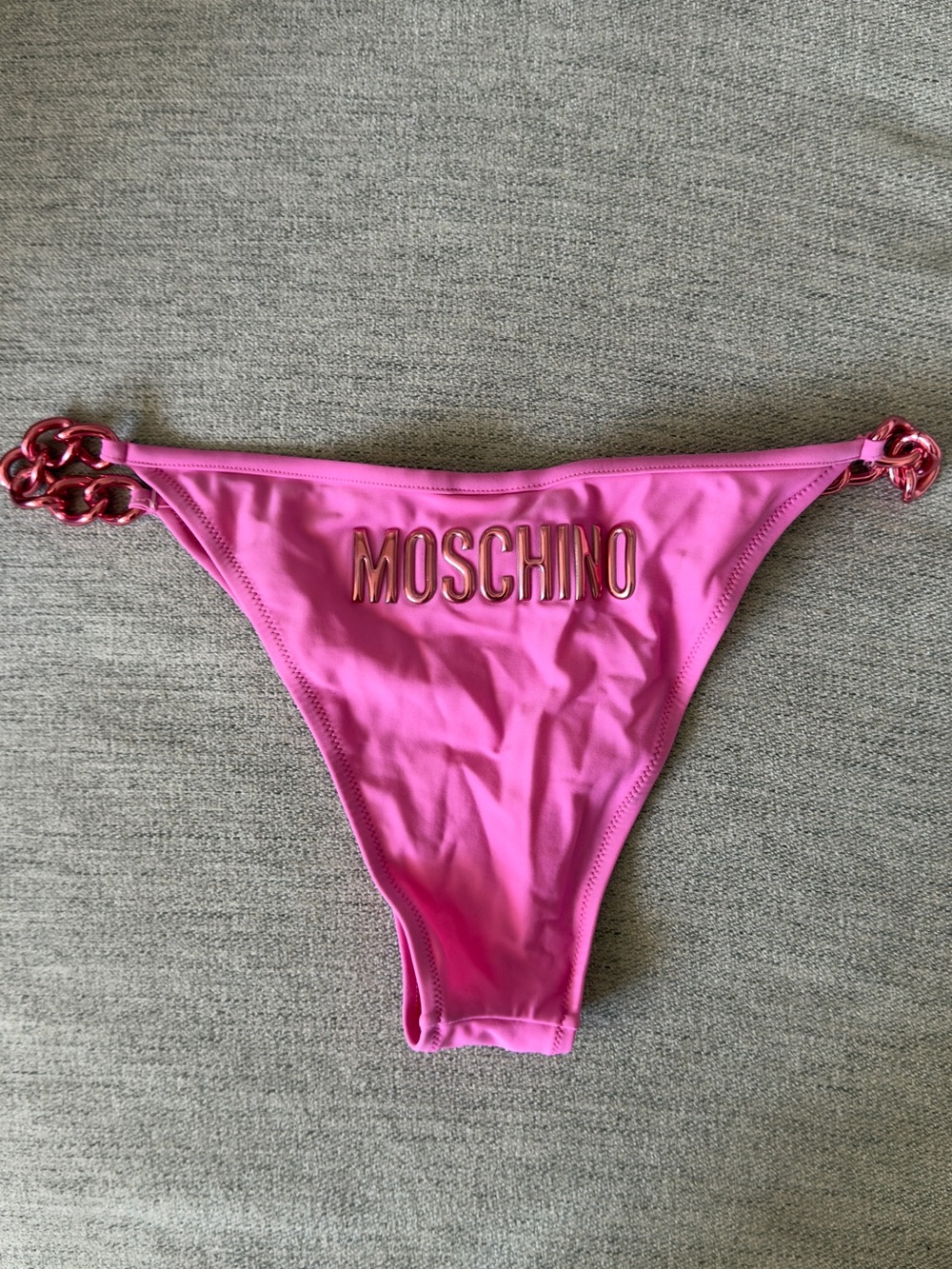 Moschino Hot Pink Bikini Bottom with Gold Logo and Chain